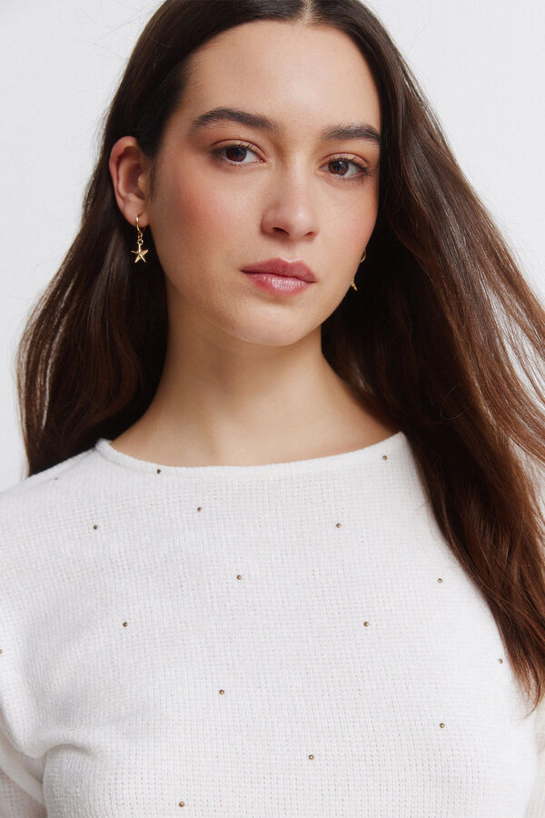 Springfield T-shirt cravejada de chenille bege