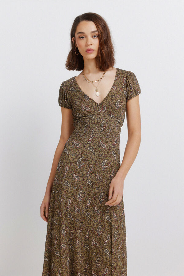 Springfield Vestido midi estampado sanefa bege