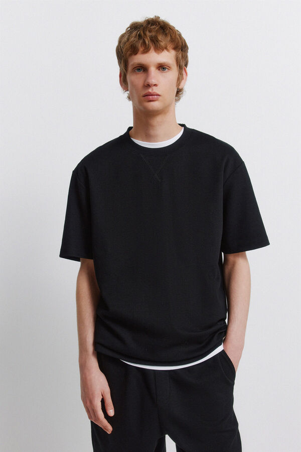 Springfield T-shirt em tecido waffle preto