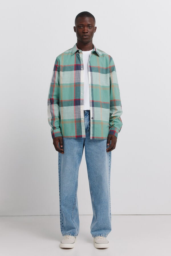 Springfield Camisa aos quadrados em algod&atilde;o leve verde