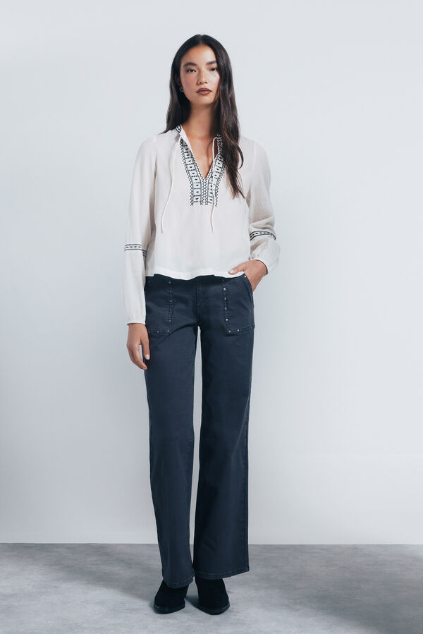 Springfield Blusa boho com bordado de lantejoulas cru