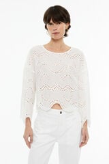 System Action Camisa de manga comprida bordado suíça branco