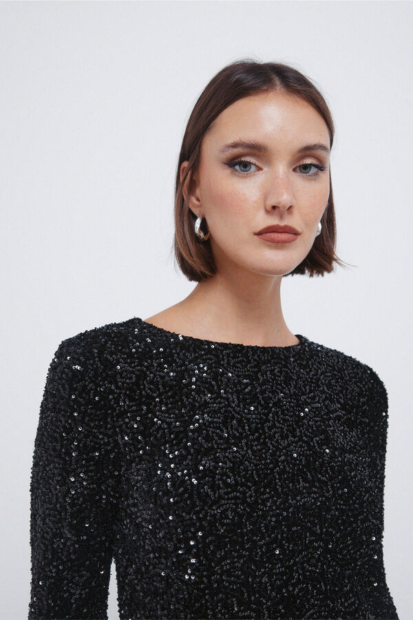 Springfield Vestido curto de lantejoulas preto