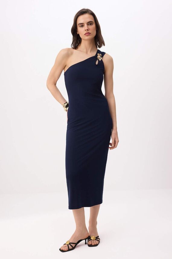 Vestido midi escote asimétrico