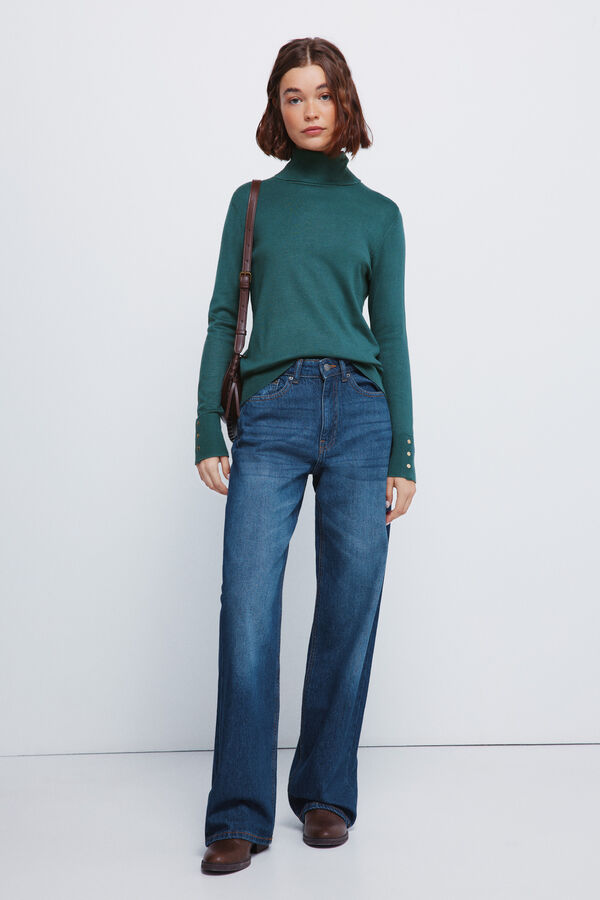 Springfield Camisola de gola alta com botões e punhos verde