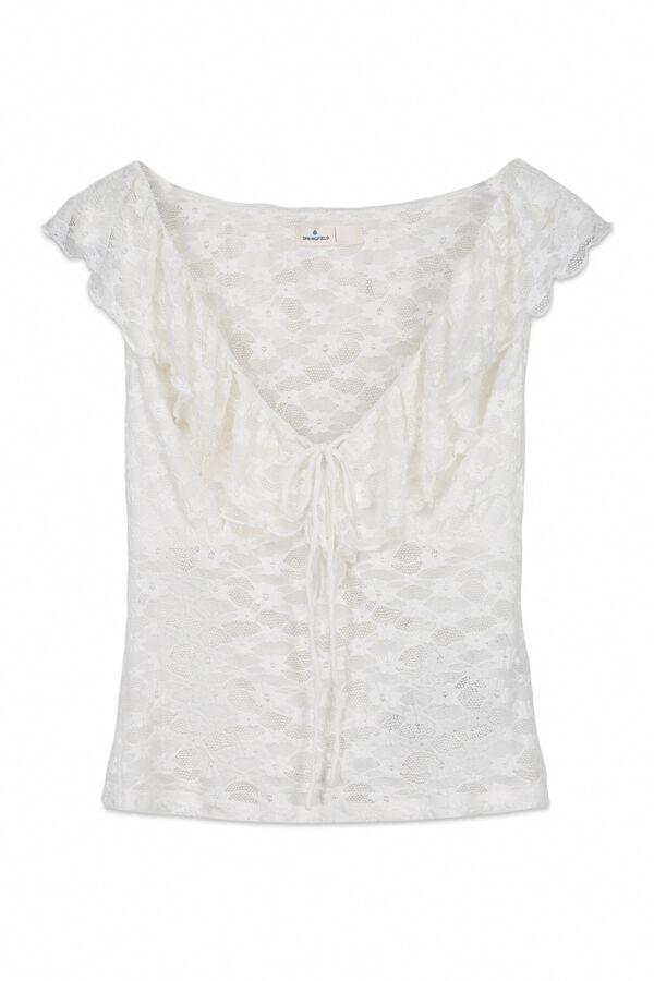 Springfield Top com folhos de renda branco