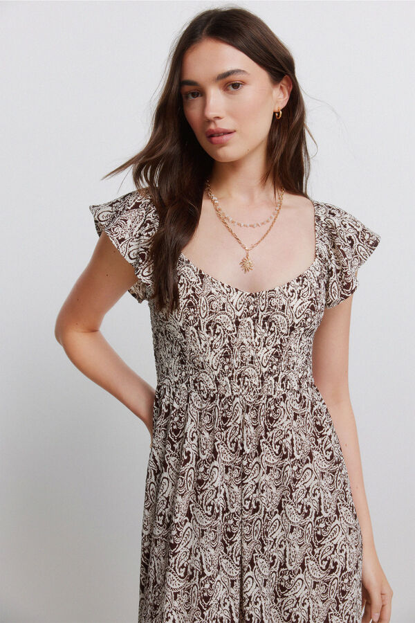 Springfield Vestido com folhos estampado paisley bege