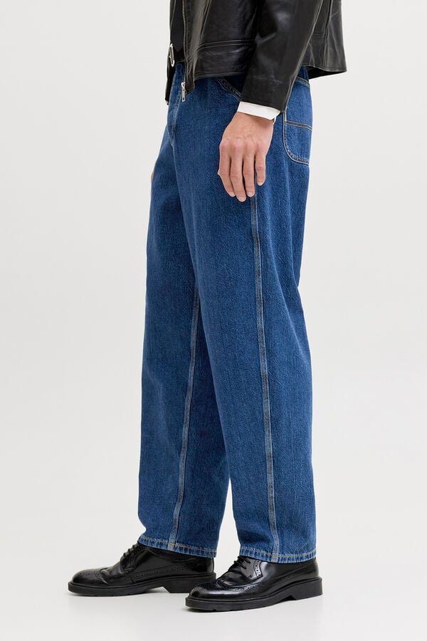 Jack & Jones Jeans baggy cintura alta em algod&atilde;o azul