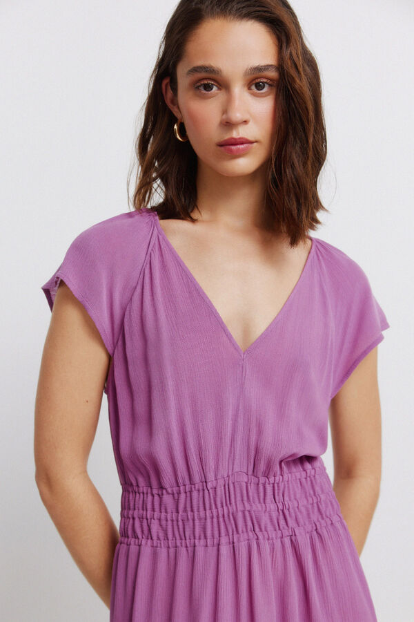Springfield Vestido midi liso com el&aacute;stico na cintura rosa