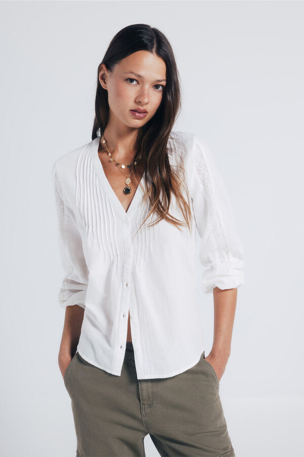 Springfield Blusa plissada com mangas de renda cru