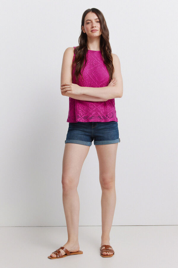 Springfield T-shirt sem mangas em crochet rosa