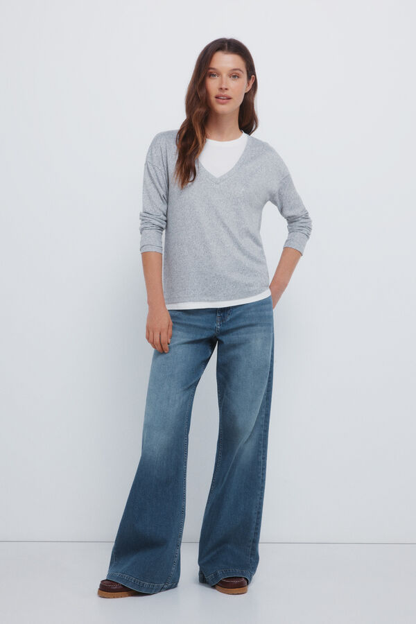 Springfield T-shirt gola em V cinzento