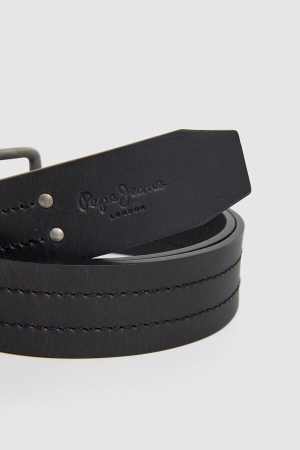 Pepe Jeans Cinto de couro com fivela quadrada preto