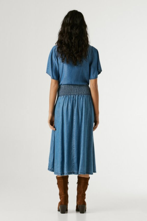 Pepe Jeans Saia midi bordada com bolso lateral azul