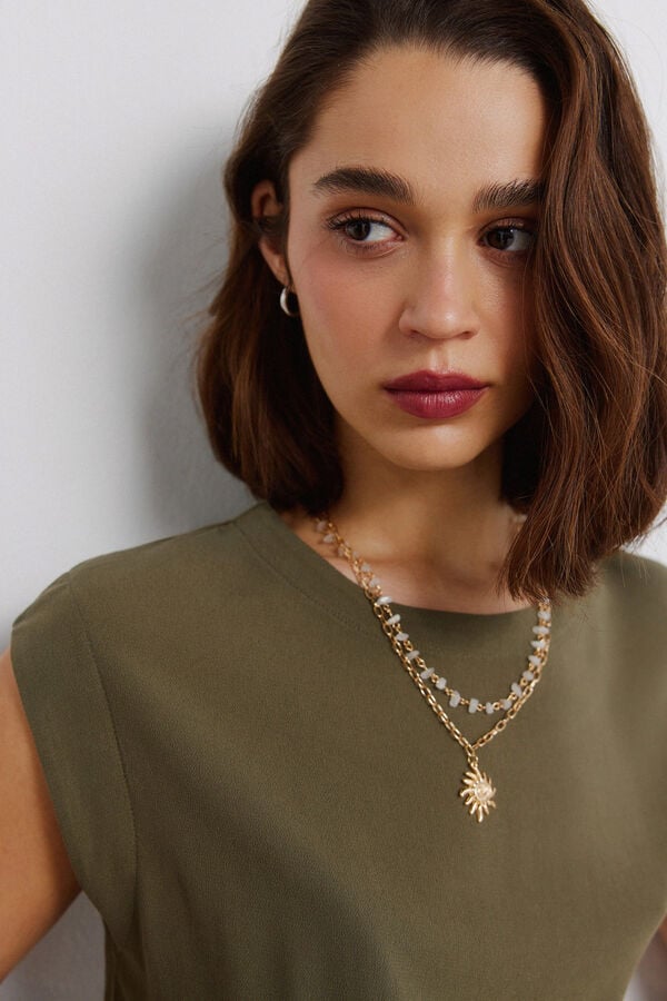 Springfield T-shirt reta b&aacute;sica lisa Caqui escuro