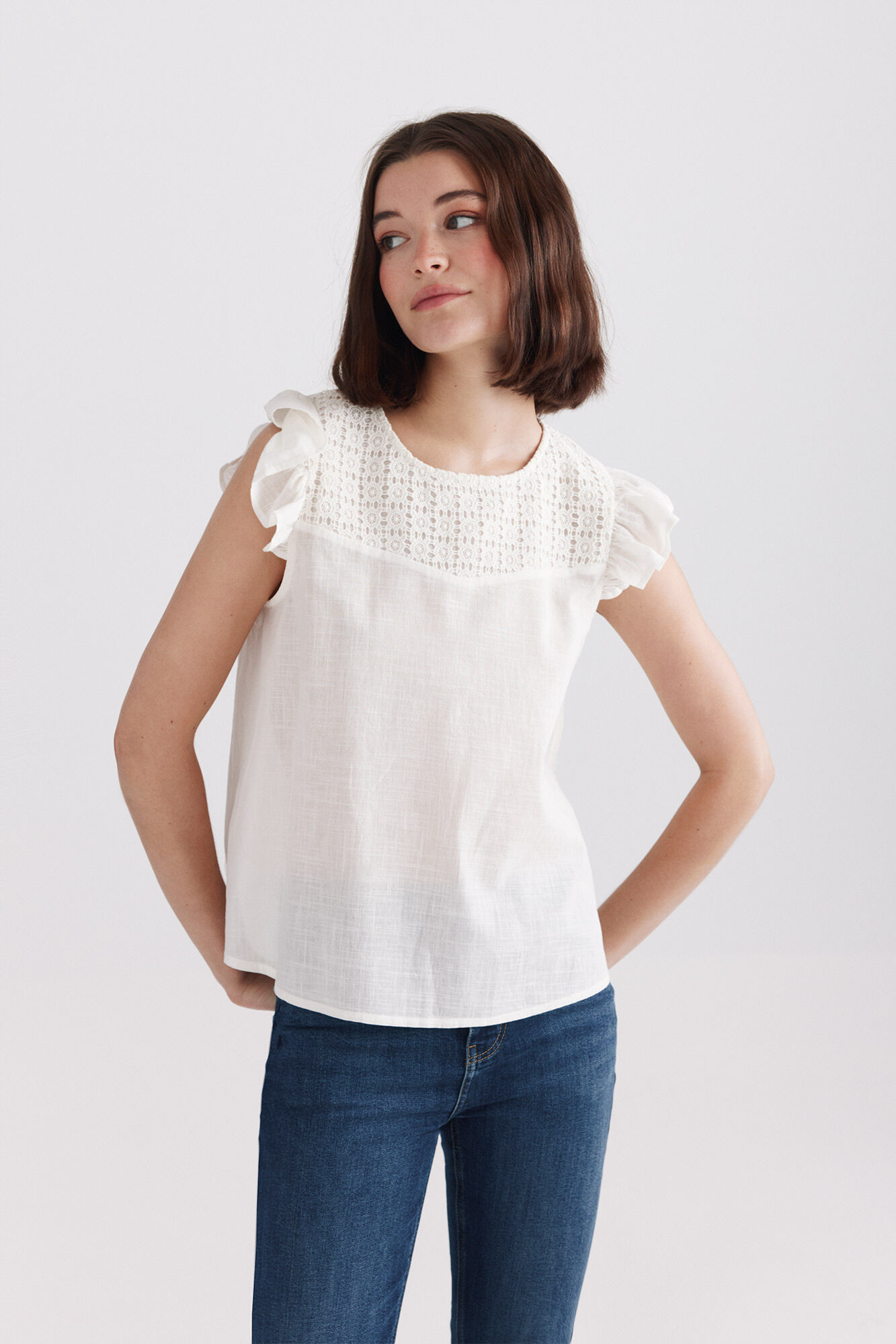 Springfield Blusa com folhos em crochet