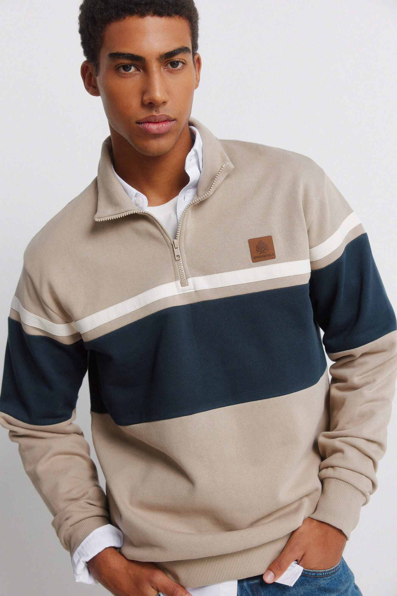 Springfield Sweatshirt com fecho-&eacute;clair e cortes efeito contrastante