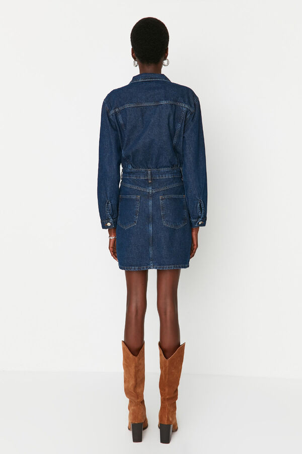 Trendyol Vestido curto de ganga estilo camisa azul