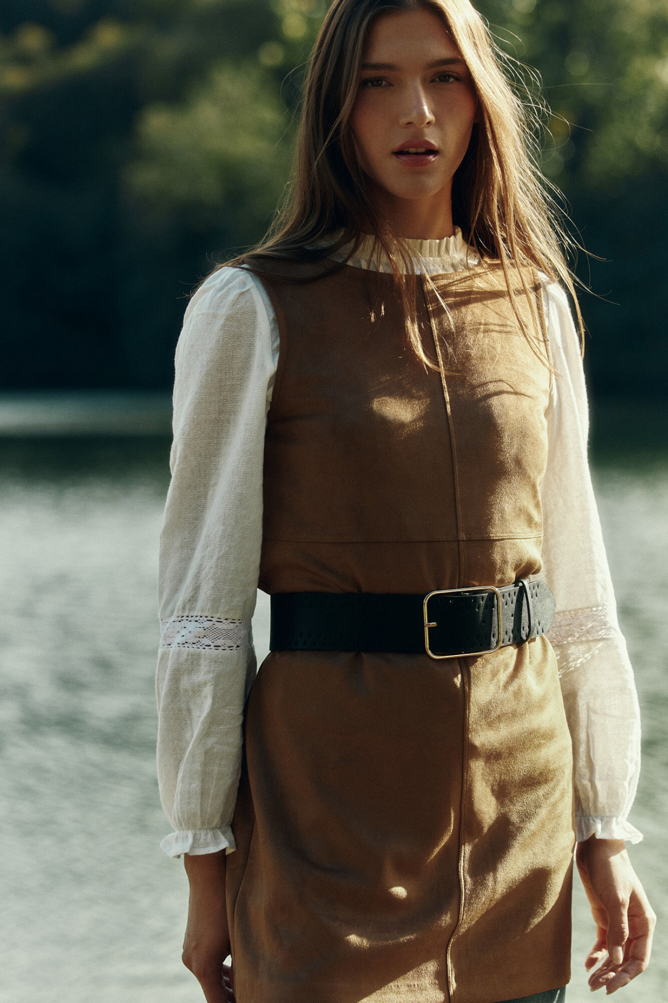 Springfield Vestido curto de camur&ccedil;a evas&ecirc;