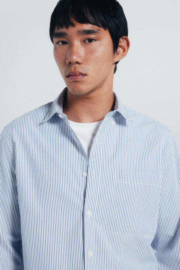 Springfield Camisa de popelina riscas azul