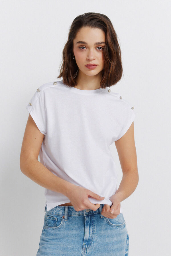 Springfield T-shirt de manga curta com bot&otilde;es branco