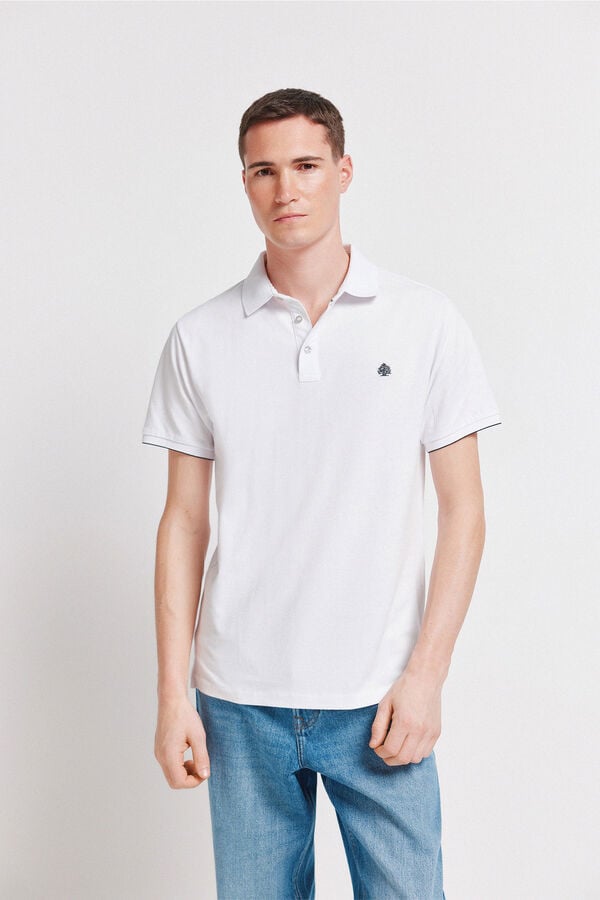 Springfield Polo piqu&eacute; punho em contraste slim fit branco