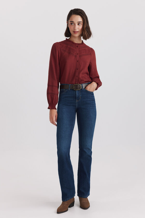 Springfield Blusa rom&acirc;ntica com gola de folhos vermelho