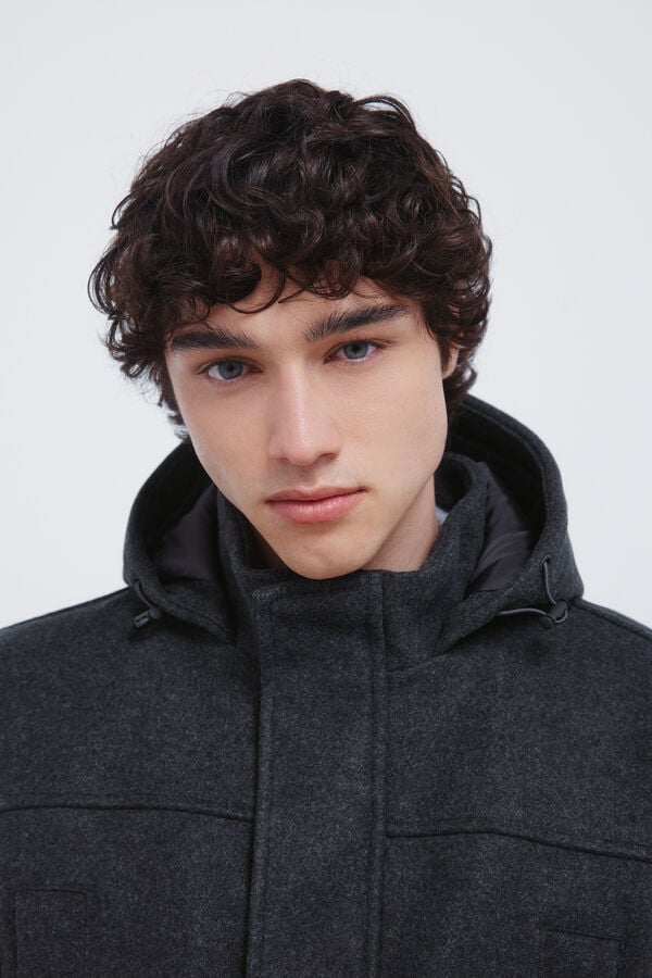 Springfield Parka longa com efeito de lã cinzento