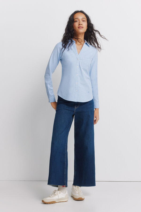 Springfield Camisa Oxford de algod&atilde;o com decote em V azul