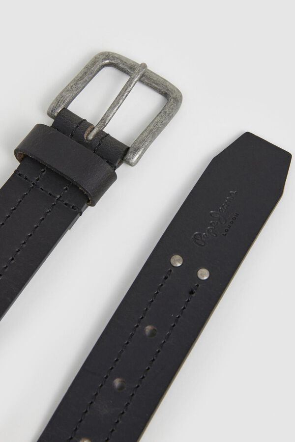 Pepe Jeans Cinto de couro com fivela quadrada preto