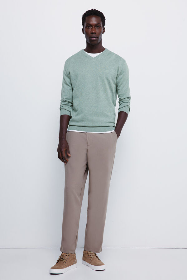 Springfield Camisola básico com gola em V verde