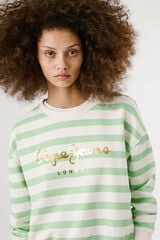 Pepe Jeans Sweatshirt riscas manga comprida com logo frontal verde