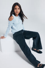 Springfield Kids Camiseta feminina canelada ombro a ombro azul