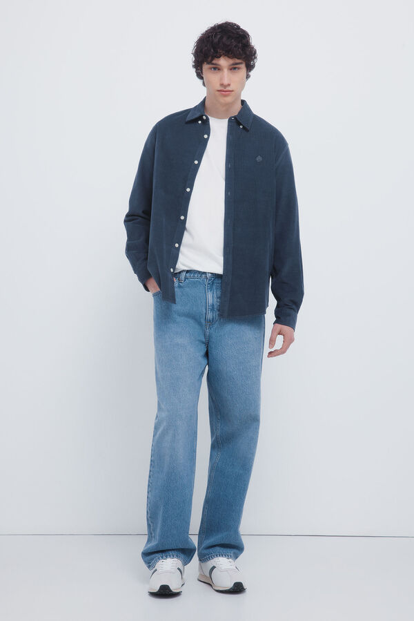 Springfield Camisa micro pana azul