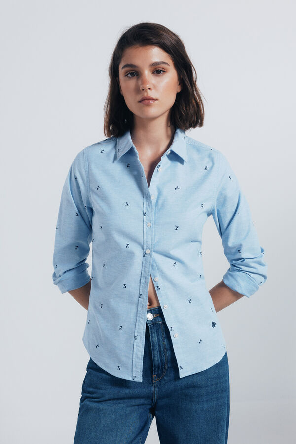 Springfield Camisa de algodão Oxford azul