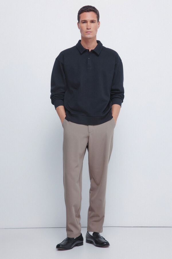 Springfield Polo piqu&eacute; manga comprida interlock boxy fit azul