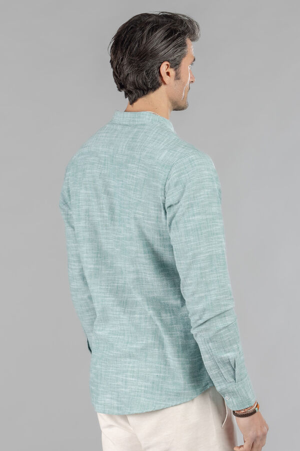 Celopman Camisa de colarinho Mao  verde