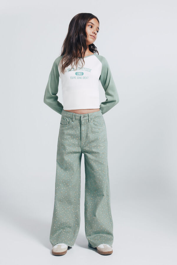 Springfield Kids Calça culotte floral para menina verde