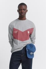 Springfield T-shirt manga comprida de piqu&eacute; com detalhe do mesmo tecido em contraste em V cinzento