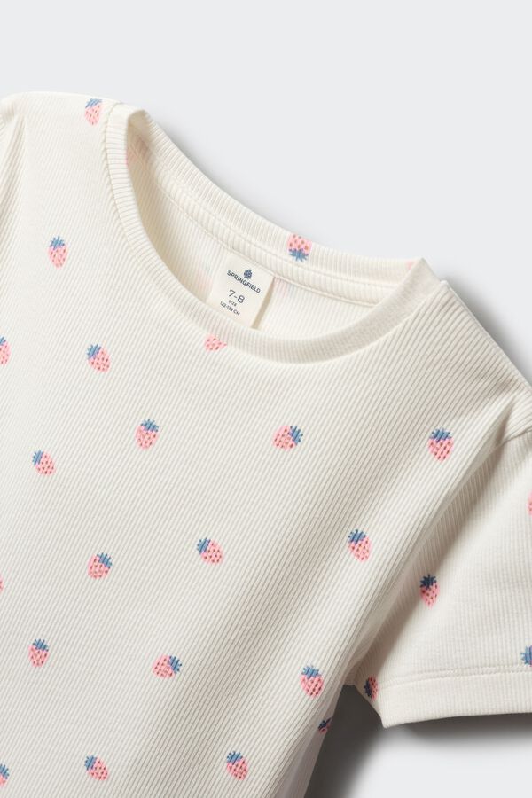 Springfield Kids Camiseta manga corta rib fresas ni&ntilde;a marfil