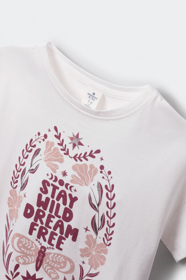 Springfield Kids Camiseta manga curta para menina Stay Wild bege