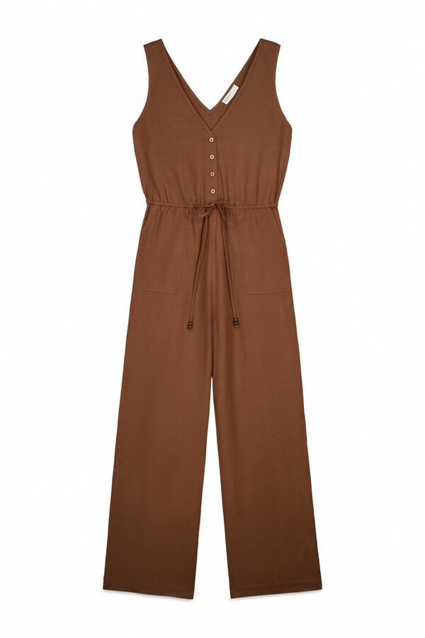 Springfield Macac&atilde;o sem mangas estampado em linho cru