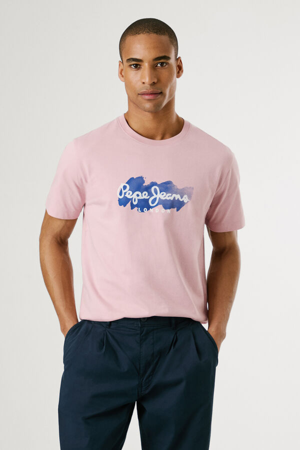 Pepe Jeans  Camiseta de manga curta com logo e estampado frontal. rosa
