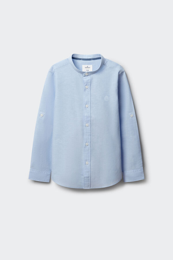 Springfield Kids Camisa gola mao em linho para crian&ccedil;a azul