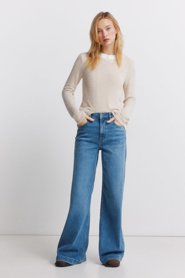 Springfield Camiseta chenilla cuello combinado tostado