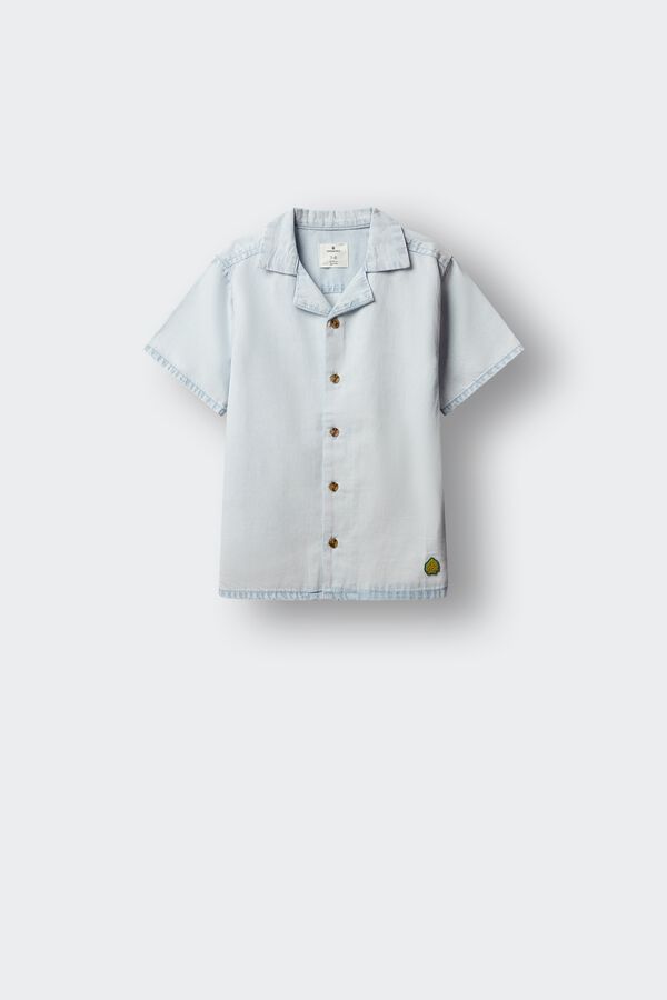Springfield Kids Camisa de manga curta em chambray para menino azul