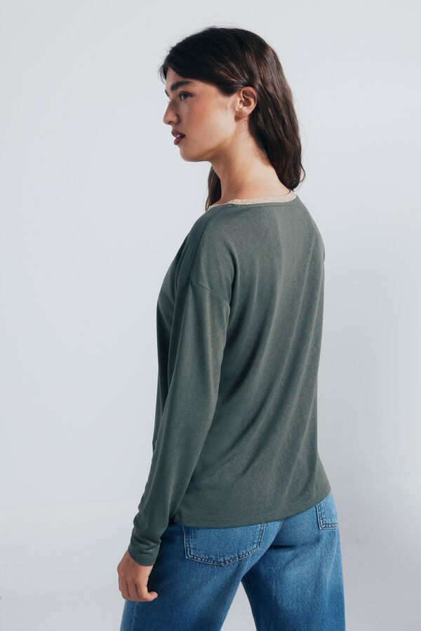 Springfield Camiseta gola lurex Caqui escuro