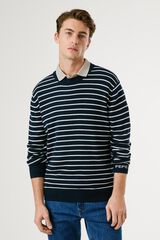 Pepe Jeans Su&eacute;ter de malha listrado de corte regular azul