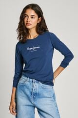 Pepe Jeans Camiseta básica de manga comprida com logo frontal branco