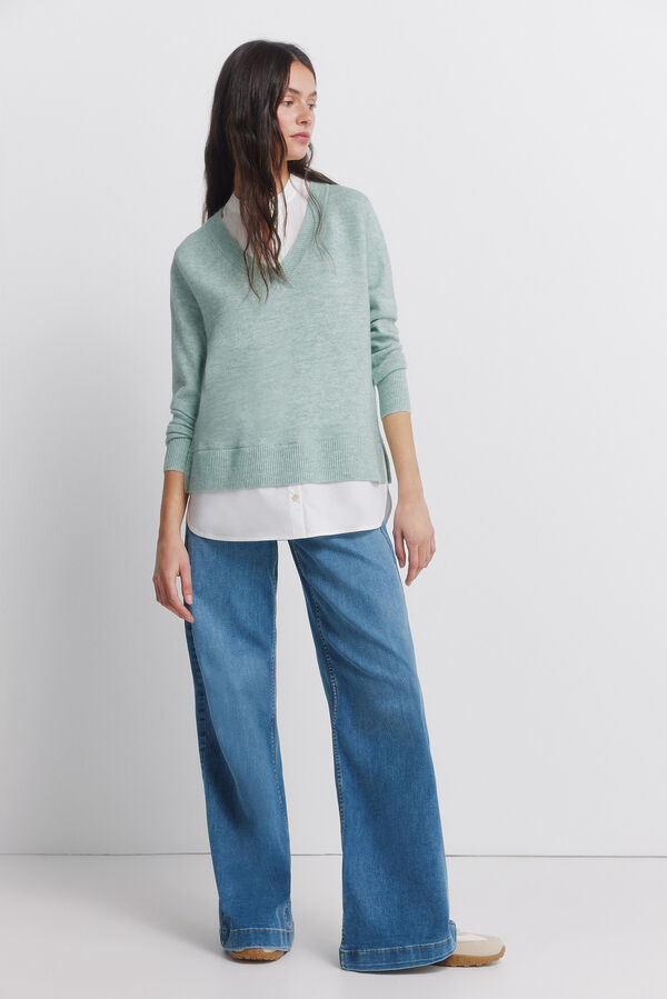 Springfield Camisola gola mao bimaterial azul